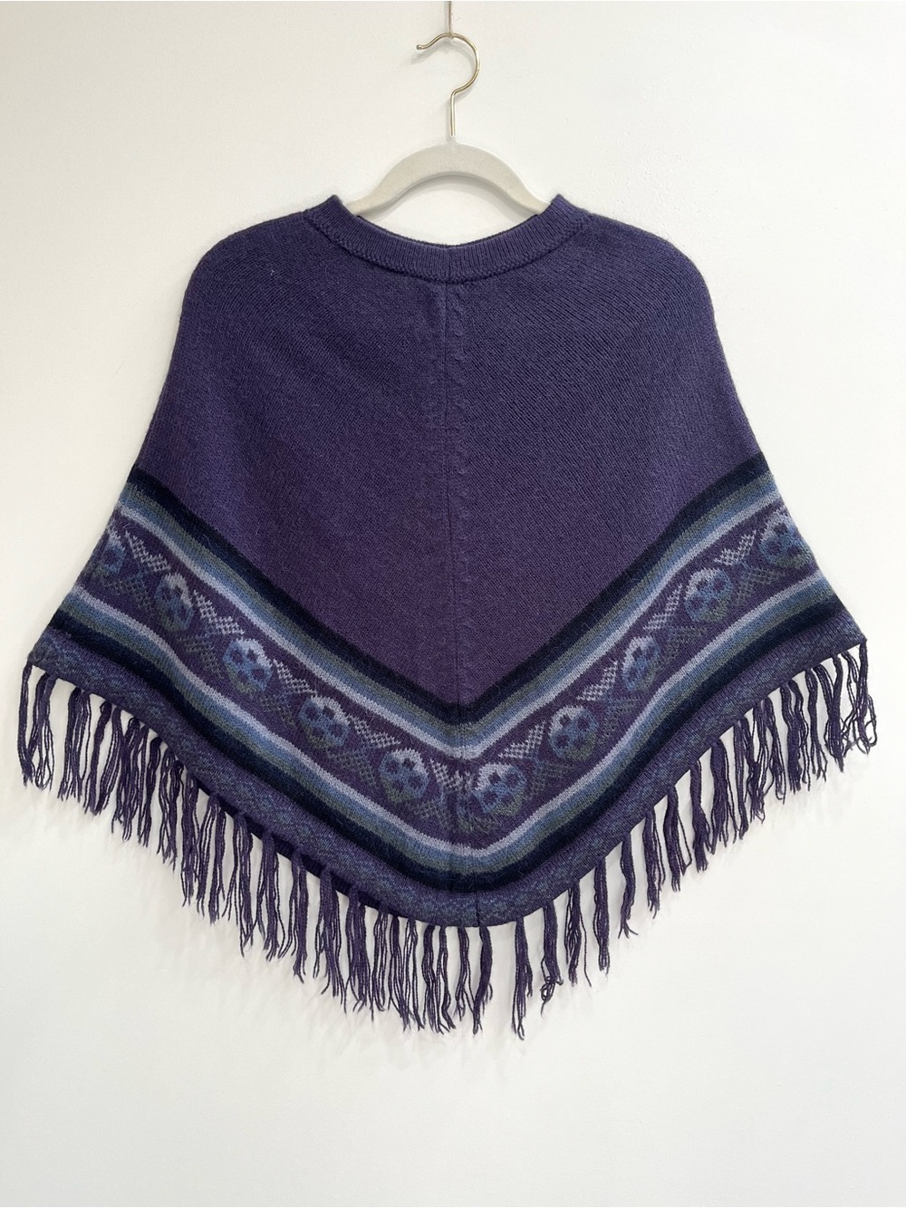 100% Alpaca Poncho / Cape One SIze Plum Purple Gray Fringe Trim Made In Peru